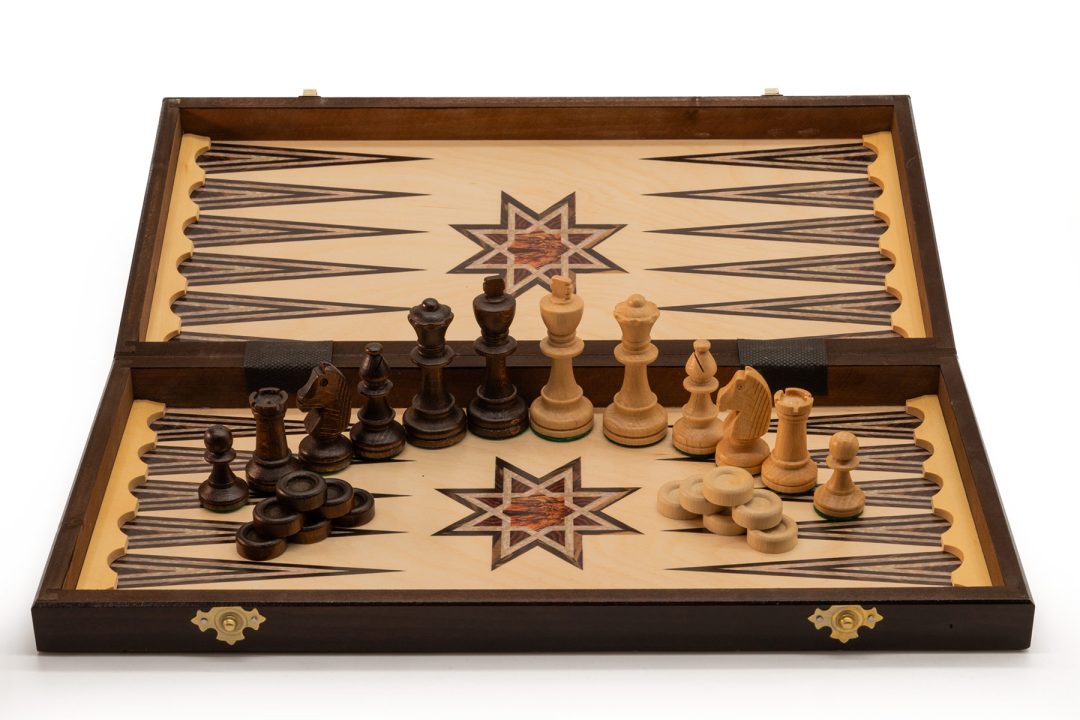 Szachy+Backgammon intarsja drukowana z masa perłową 48 cm